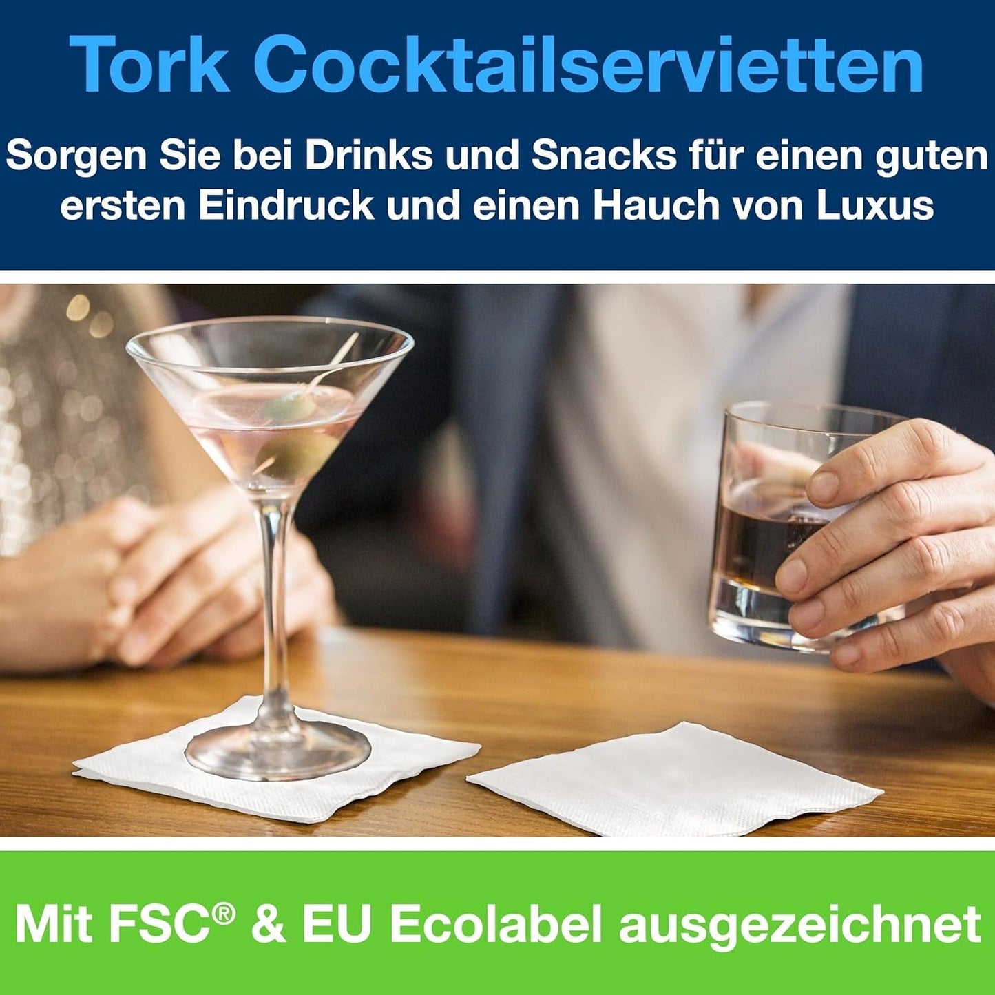 Servilletas Tork Cocktail Blancas, pliegue 1/4, 2 capas, 24 cm × 24 cm, 200 servilletas, 477534