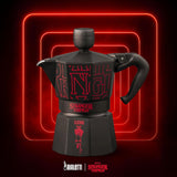 Bialetti Moka Express Stranger Things Cafetera de 3 tazas, Botón de música con función de carga USB-C, No apta para placas de inducción, 3 tazas (130 ml), Negra