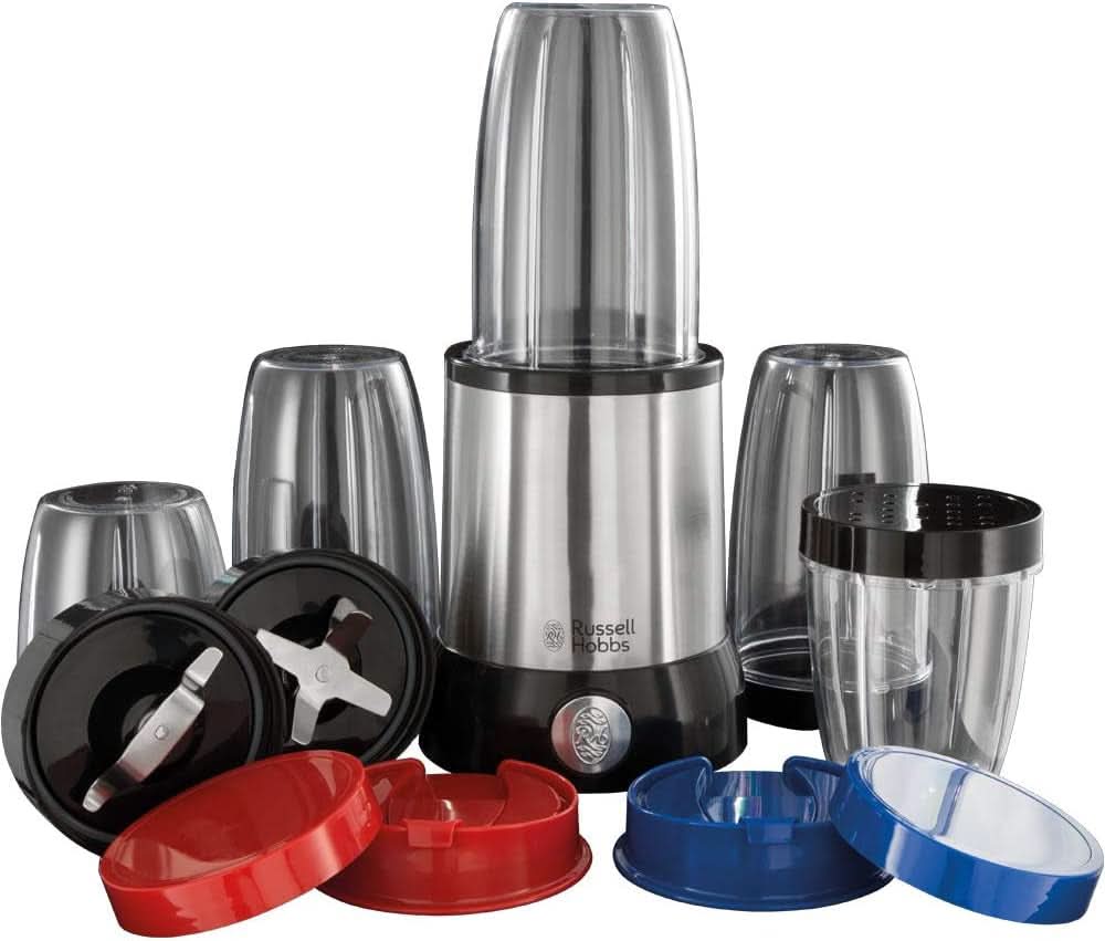 Batidora Russell Hobbs [Multifunción - Batidora de pie] Nutriboost (Inkl. 5 Bpa-Freie Und Spülmaschinengeeignete Behälter + Deckel, 22.000 U/Min, 0,9 Ps-Motor) Elektrischer, Smoothie-Maker 23180-56 Kitchen Naty Shop