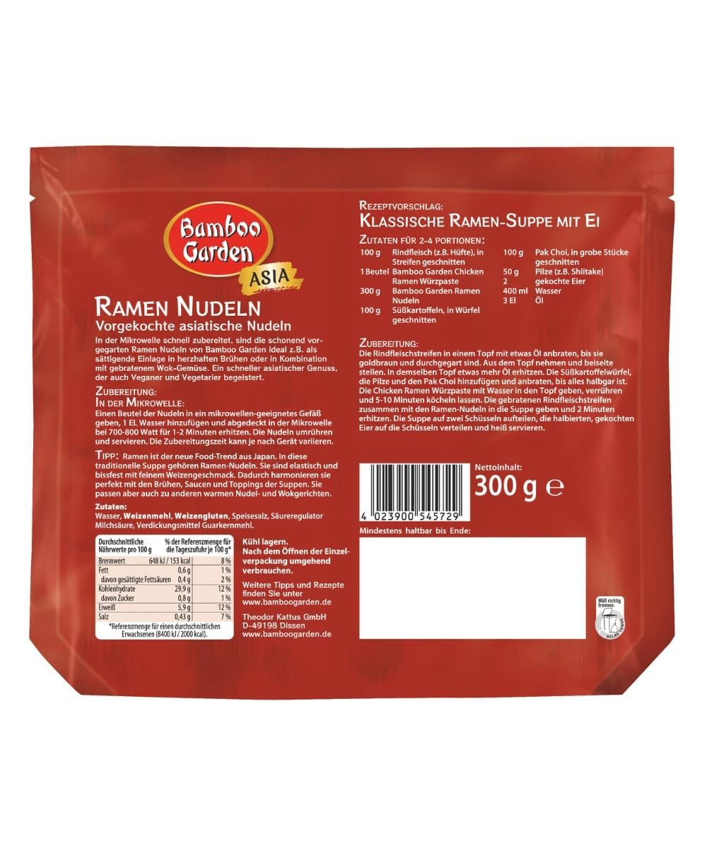Bamboo Garden - Fideos ramen precocidos | Listo en 2 minutos | Veganos | 300 g en una bolsa