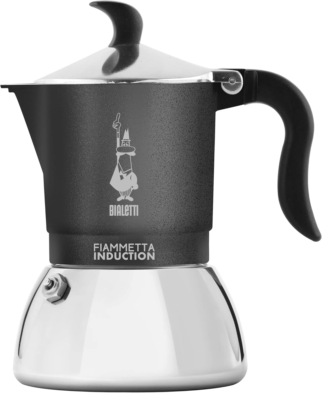 Bialetti Fiammetta Cafetera de inducción, 2 tazas (100 ml), apta para todo tipo de fuegos, diseño elegante, negra