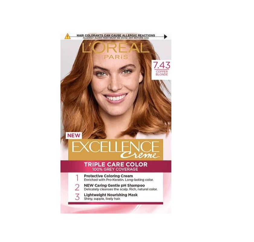 L'Oréal Paris Excellence Creme Coloration, 7.43 Rubio Dorado Cobrizo, 1 paquete (1 x 1 ud) Tinte para el cabello Naty Shop Título predeterminado