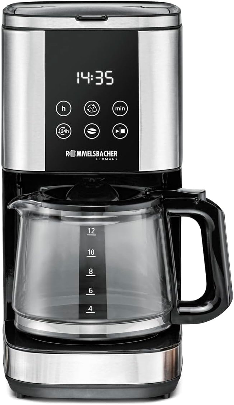 Cafetera espresso con filtro Rommelsbacher FKM 1000 - depósito de agua de 1,5 litros para 12 tazas de café, jarra de cristal, inicio diferido, función mantener caliente, función aroma, portafiltro extraíble 1x4