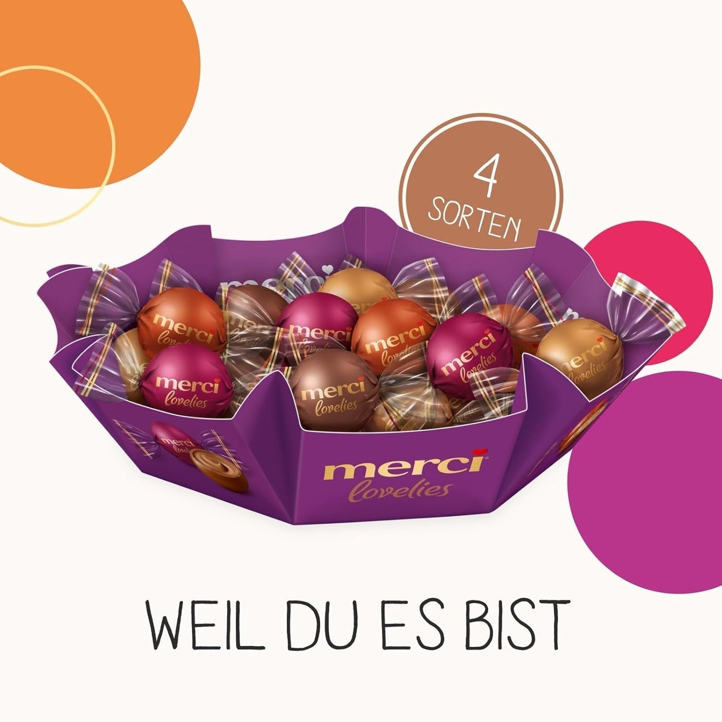 Merci Lovelies Creamy – 185 gramos – Mezcla de praliné con especialidades de chocolate rellenas de Naty Shop