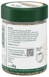 Fuchs Gewürze - Kümmel ganz - kräftiges Gewürz für Kohl- und Fleischgerichte oder zu Bratkartoffeln - ingrediente natural - 60 g en wiederverwendbarer, recyclebarer Dosis