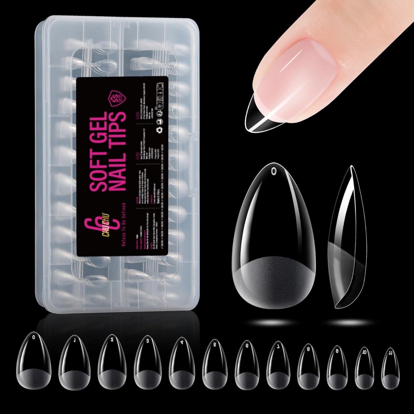 504 Uds. Tipos de uñas de gel medianas tipo bailarina: puntas de uñas de gel PMMA uñas postizas extensiones de uñas uñas artificiales 12 tamaños