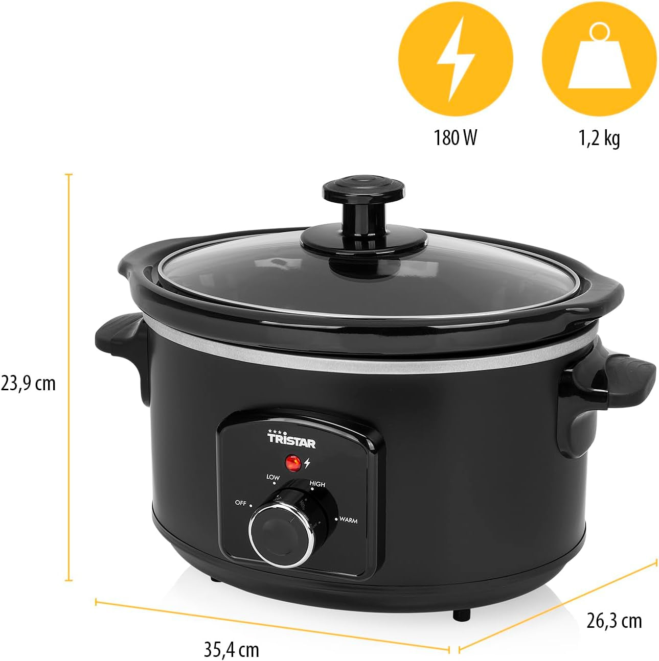 Olla de cocción lenta Tristar VS-3915, olla de cerámica de acero inoxidable con 2 niveles de calor y función mantener caliente, Olla de Cocción Lenta 3,5 L Naty Shop