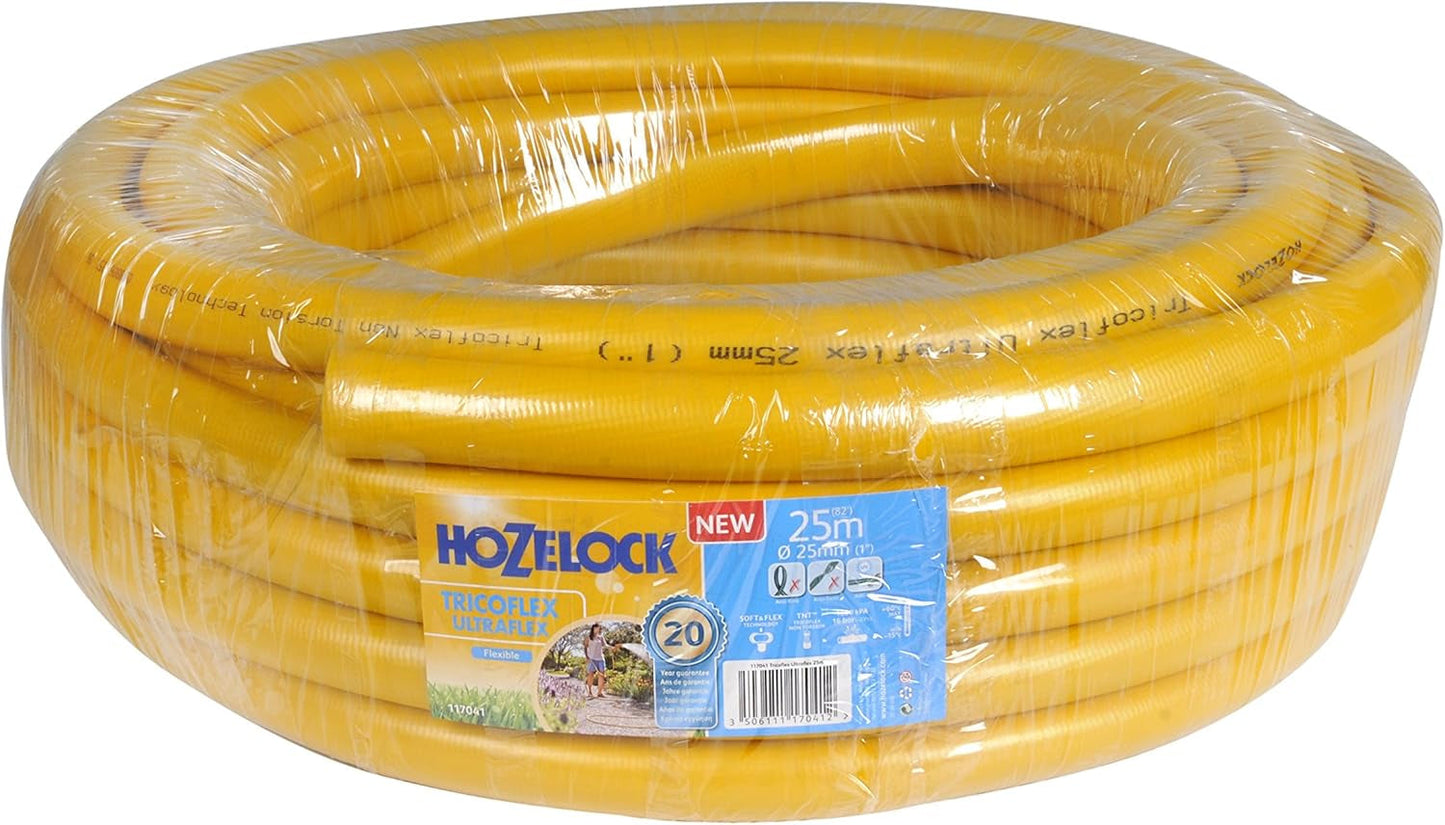 HOZELOCK - Manguera Tricoflex Ultraflex Ø 12,5 mm (1/2") 20 M: Manguera de jardín flexible, resistente a la intemperie, resistente a torceduras y dobleces, fabricada con un 40% de PVC reciclado [117002], amarilla