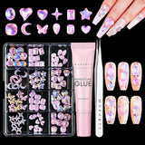 Makartt Gel Adhesivo de Diamantes de Imitación - Juego de Pegamento de Uñas UV de 15 ml con Dijes de Uñas Rosas, Joyería de Uñas con Círculo de Corazón y Accesorios de Diseño de Uñas para Manicura en el Hogar, Regalo del Día de San Valentín