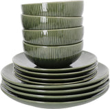 Mikasa Jardin Vajilla de gres de 12 piezas, vajilla para 4 personas con platos, guarniciones y cuencos, verde - Caja de regalo y apta para lavavajillas