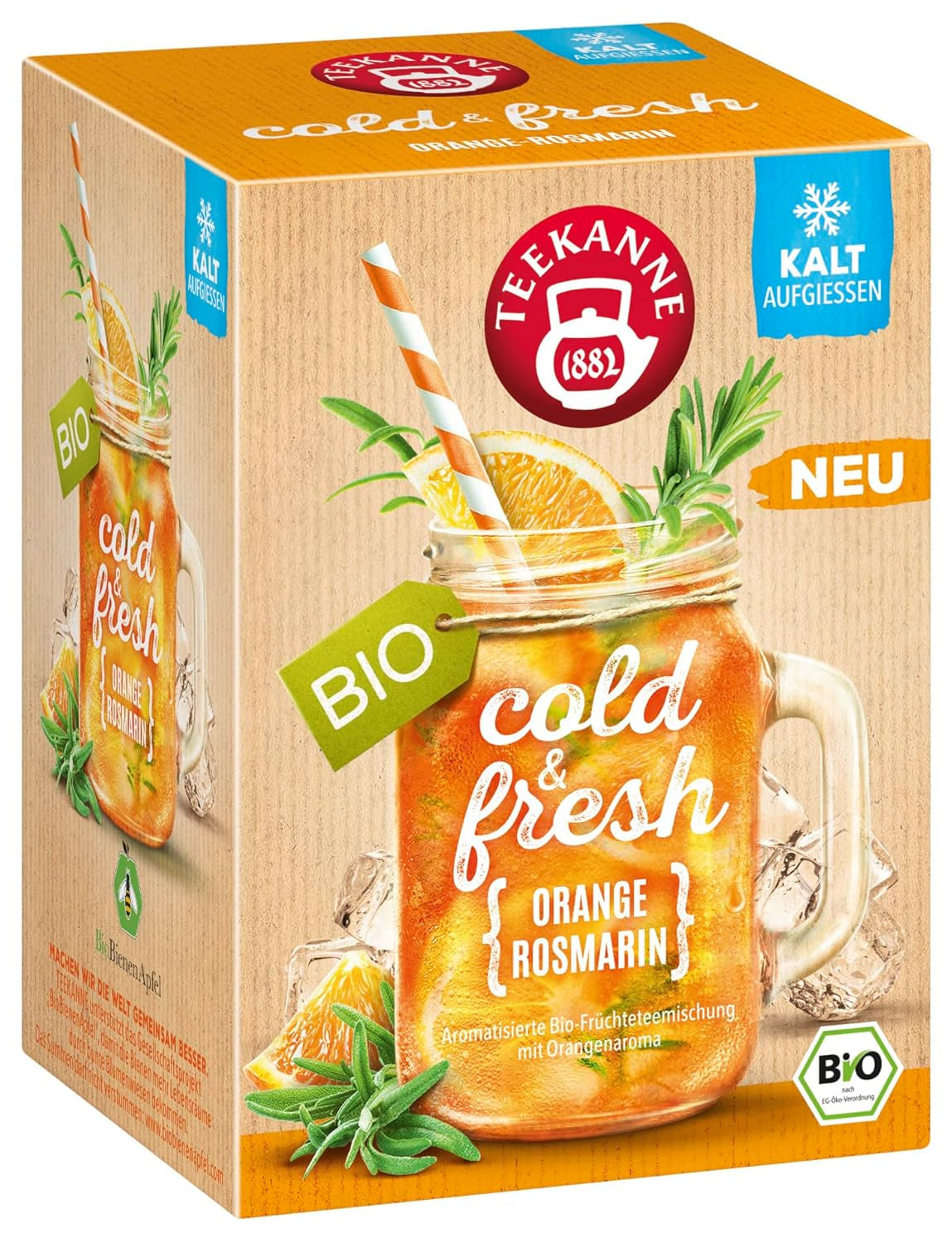 Teekanne Cold & Fresh BIO 4Er Mix - Con las nuevas variedades limón-menta, melocotón-maracuyá, naranja-romero, pomelo-menta-jengibre (4 X 45G)