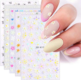 JMEOWIO 3D Nagelsticker Frühling Blumen 5 Blatt Nagelaufkleber 5D Stereoskopisch Selbstklebend Bunte Blüte Nail Art Sticker Decoración Nageldesign Zubehör