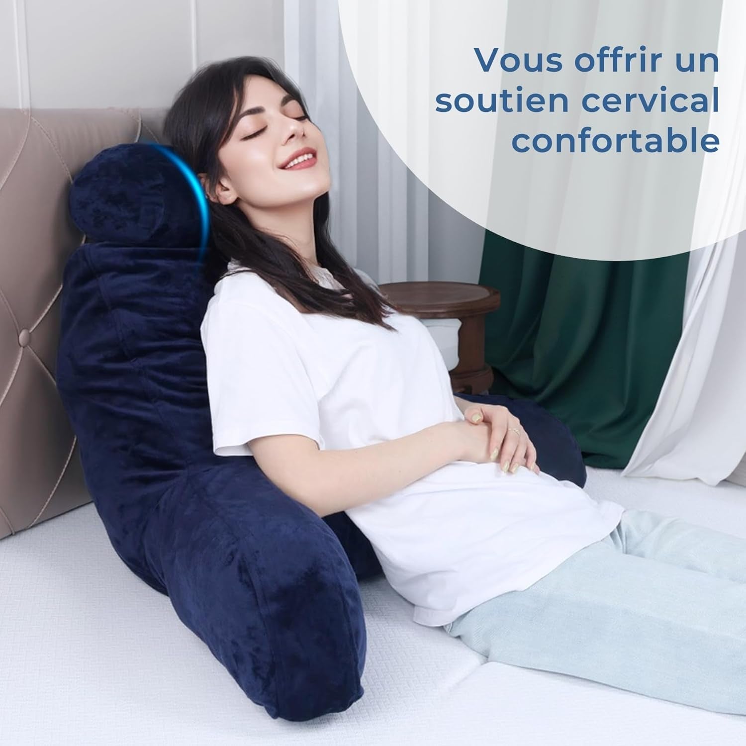 INFANZIA Almohada de lectura con reposabrazos, viscoelástica, soporte ergonómico para sofá y cama, azul marino
