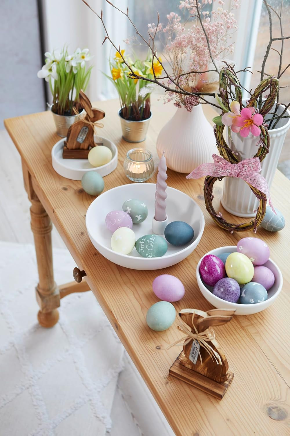 Heitmann Egg Dye Juego de tintes naturales, 3 tintes en polvo para huevos (amarillo, morado, gris azulado), hoja de pegatinas de papel de hierba