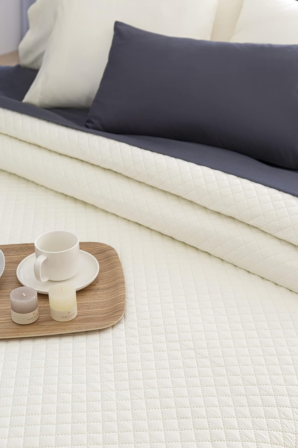 Todocama Fine Boutique Colcha Estampado de Diamantes Primavera Verano Otoño Invierno 100% Microfibra Extra Suave Colcha Multifuncional 105-200 X 260cm Beige Camas y Mantas Besuche de Todocama-Store