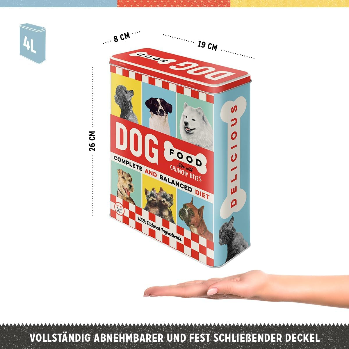 Nostalgic-Art Caja de almacenamiento retro XL, 4 l, Comida para perros - idea de regalo para dueños de perros, caja de almacenamiento para comida seca, diseño vintage Cajas de almacenamiento de alimentos Naty Shop