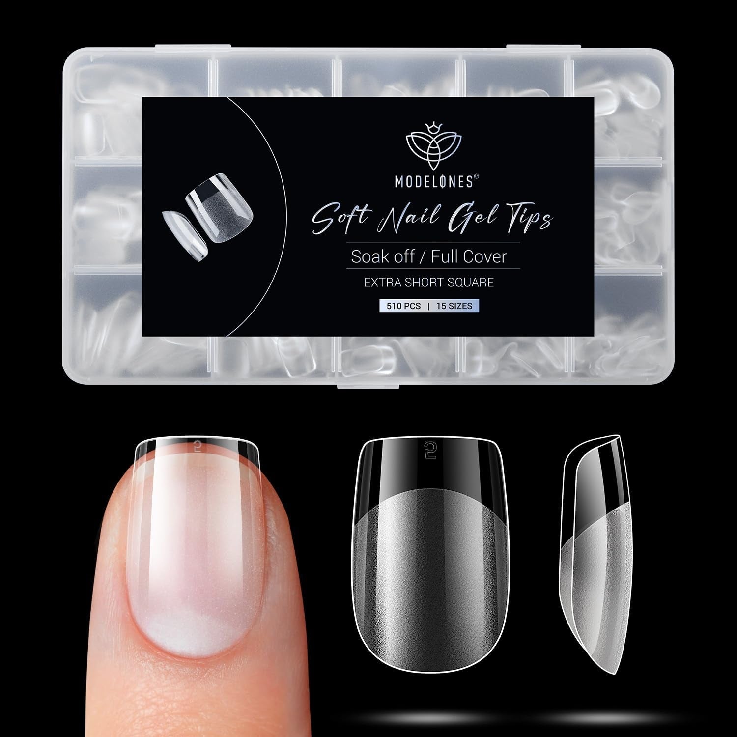 Modelones Puntas de Uñas 510 Piezas - Juego de Puntas de Uñas de Cobertura Completa, Juego de Puntas de Gel, Puntas de Uñas de Resina PMMA Prepulidas, Uñas Artificiales para Pegamento en Nail Art DIY, Squoval Corto