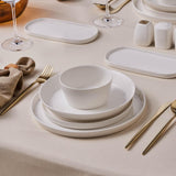 Juego de vajilla Karaca Stream Bone Bomo para 12 personas, juego de platos cuadrados elegantes, vajilla de porcelana blanca elegante