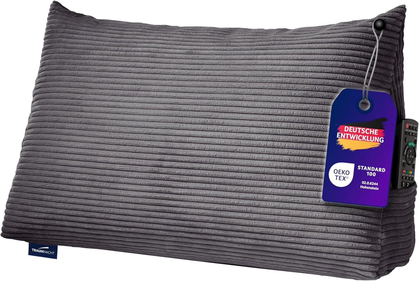 Traumnacht Cosy Back cojín de lectura, 70 x 40 cm beige, funda desenfundable y lavable de 100% poliéster, práctico bolsillo lateral, certificado Öko-Tex, fabricado según los estándares de calidad alemanes