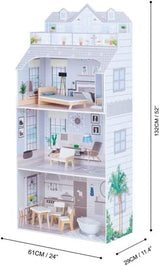 Teamson Kids Olivia's Little World Casa de muñecas gigante con muebles y accesorios, casa de muñecas de madera, juego de 3 niveles para muñecas de 30 cm, a partir de 3 años