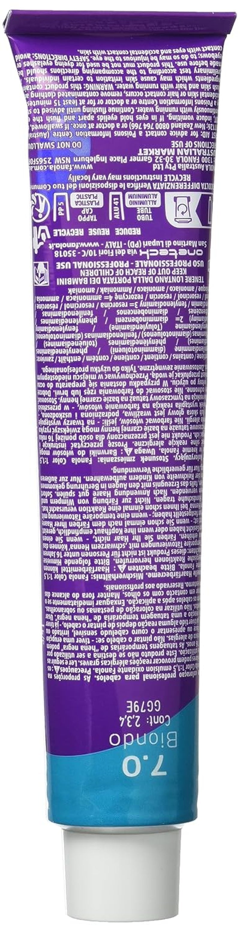 Fanola crema colore Crema colorante 7.0 Rubio, 100 ml Tinte para el cabello Naty Shop