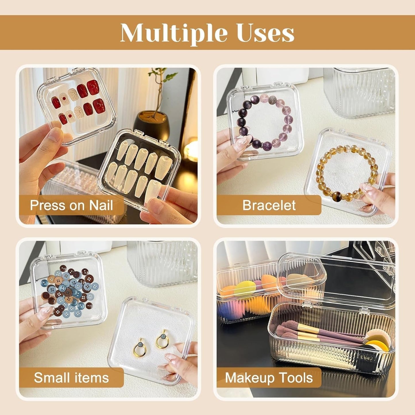 INMORVEN Juego de Cajas de Almacenamiento de Uñas - 14 Cajas de Uñas Transparentes + 1 Caja Grande y 60 Discos Adhesivos - Ideal para guardar uñas postizas, accesorios de uñas de gel y esmalte de uñas (14 piezas en una capa)