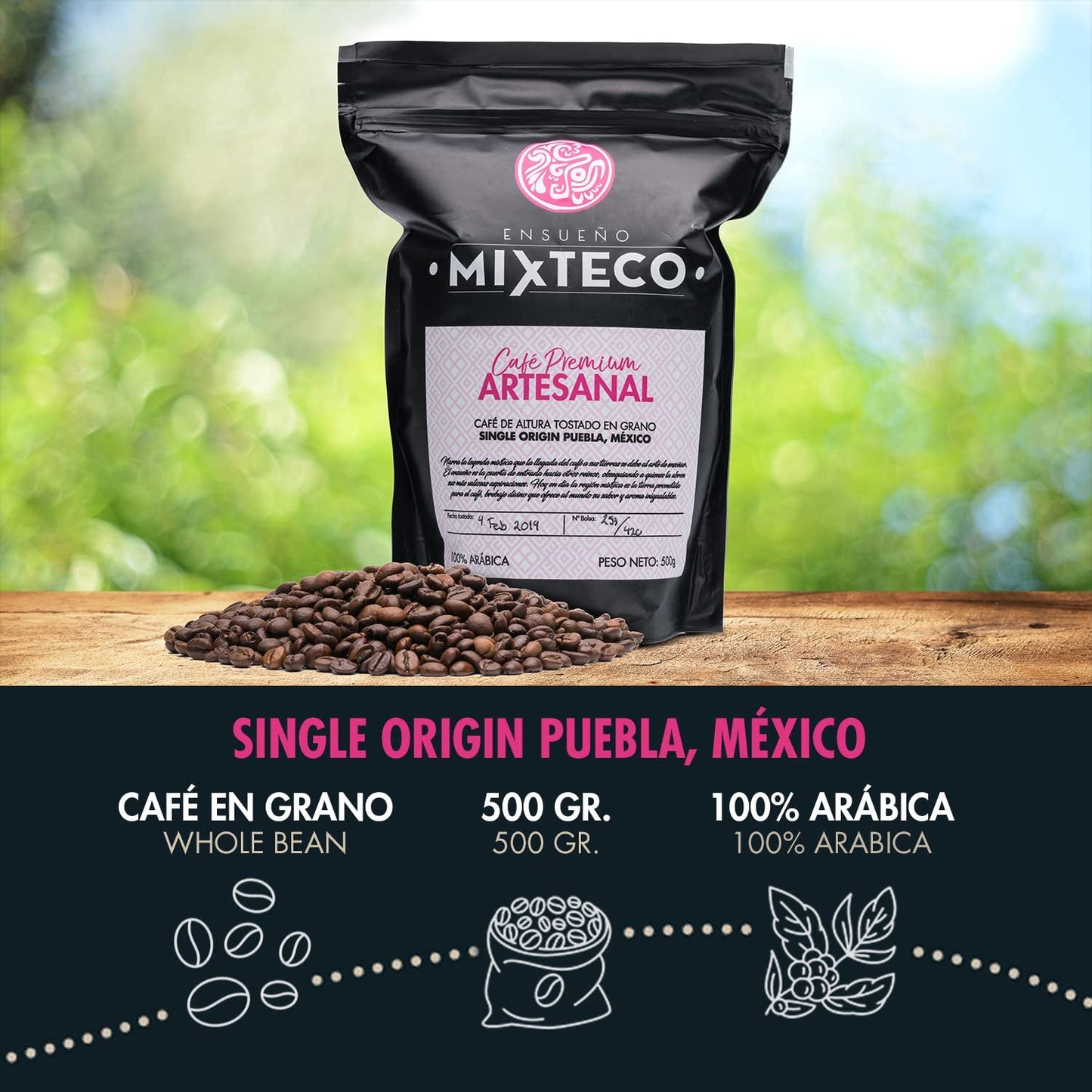 Granos de café arábica tostados | 500 g con toques de cacao y almendras | De un tostador de café tradicional | sabor delicado