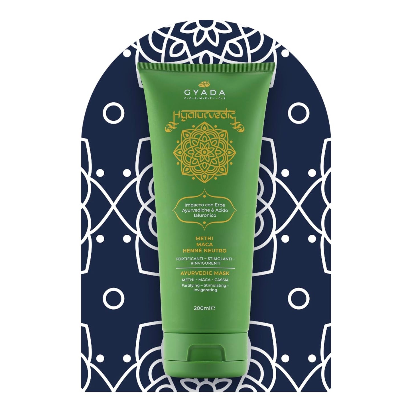 GYADA COSMETICS, Compresa Ayurvédica Fortalecedora Hialurvédica, Tratamiento Profesional para Cabello Fino y Débil, Anti-Frizz con Methi, Maca, Henna Neutra, Mascarilla Capilar Naty Shop 200ml