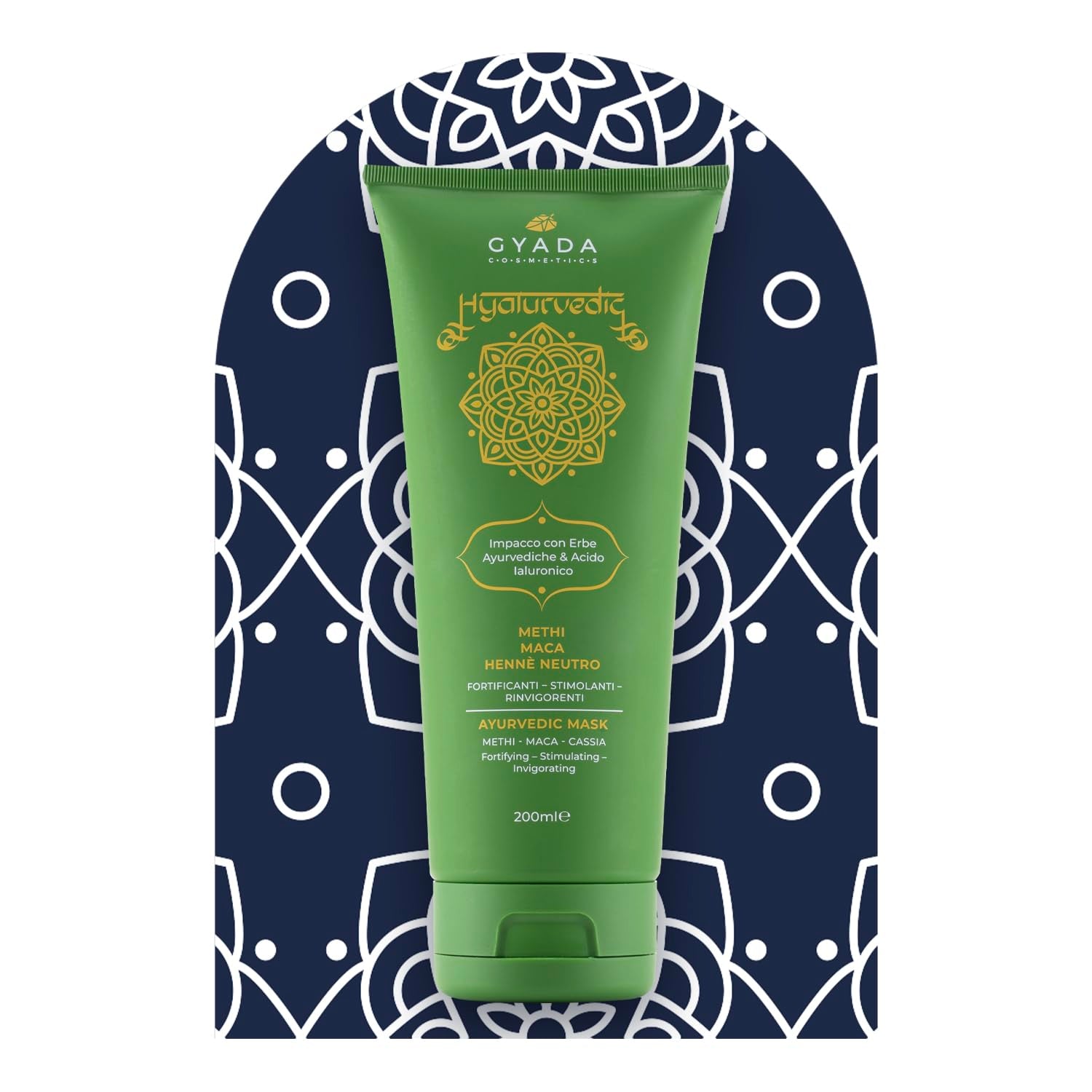 GYADA COSMETICS, Compresa Ayurvédica Fortalecedora Hialurvédica, Tratamiento Profesional para Cabello Fino y Débil, Anti-Frizz con Methi, Maca, Henna Neutra, Mascarilla Capilar Naty Shop 200ml
