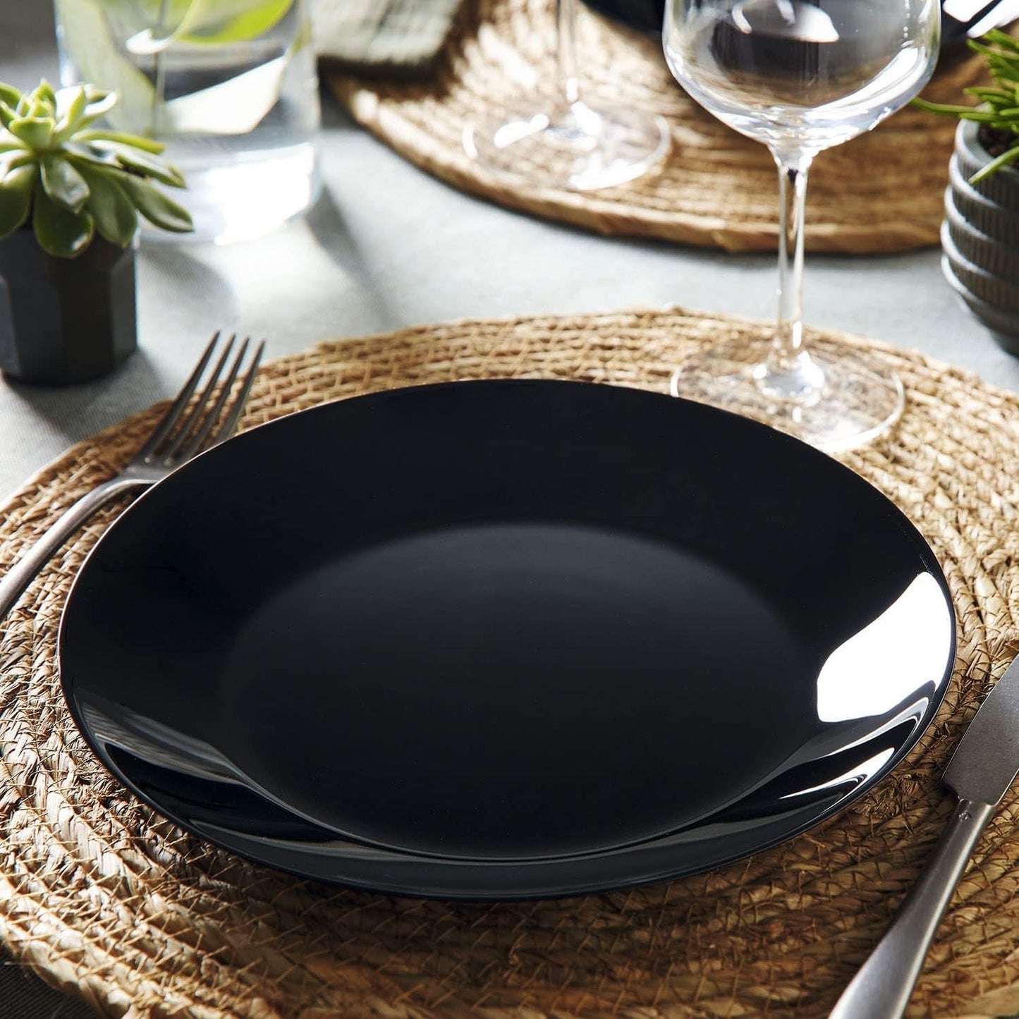 Vajilla Arcopal Zelie de cristal negro, 12 piezas, 4 puestos, negro