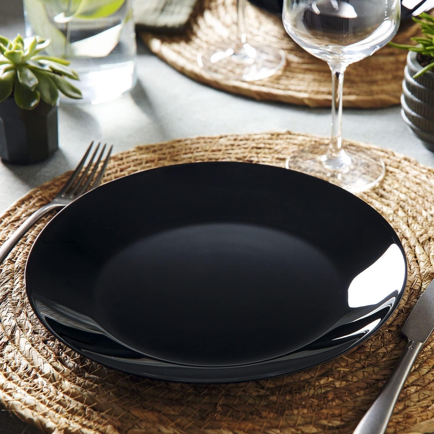 Vajilla Arcopal Zelie de cristal negro, 12 piezas, 4 puestos, negro