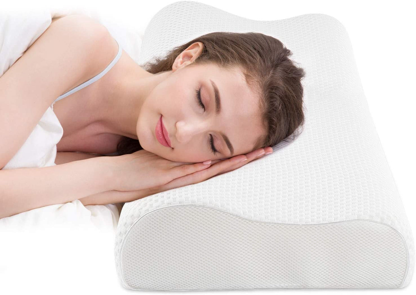 Fityou Almohada De Espuma Viscoelástica Almohada De Soporte para El Cuello Almohada Ergonómica para Dormir Almohada De Enfriamiento Diseño De Doble Cara Funda De Almohada Lavable (67.5X40X13Cm) Almohadas Ortopédicas Cervicales Naty Shop Blanco Puro 60X35X9/11Cm