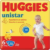 Pañales Huggies Unistar, talla 4 (7-14 kg), paquete de 128 pañales (básico)