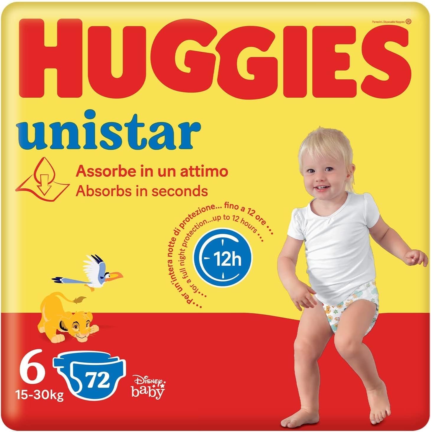 Pañales Huggies Unistar, talla 4 (7-14 kg), paquete de 128 pañales (básico)
