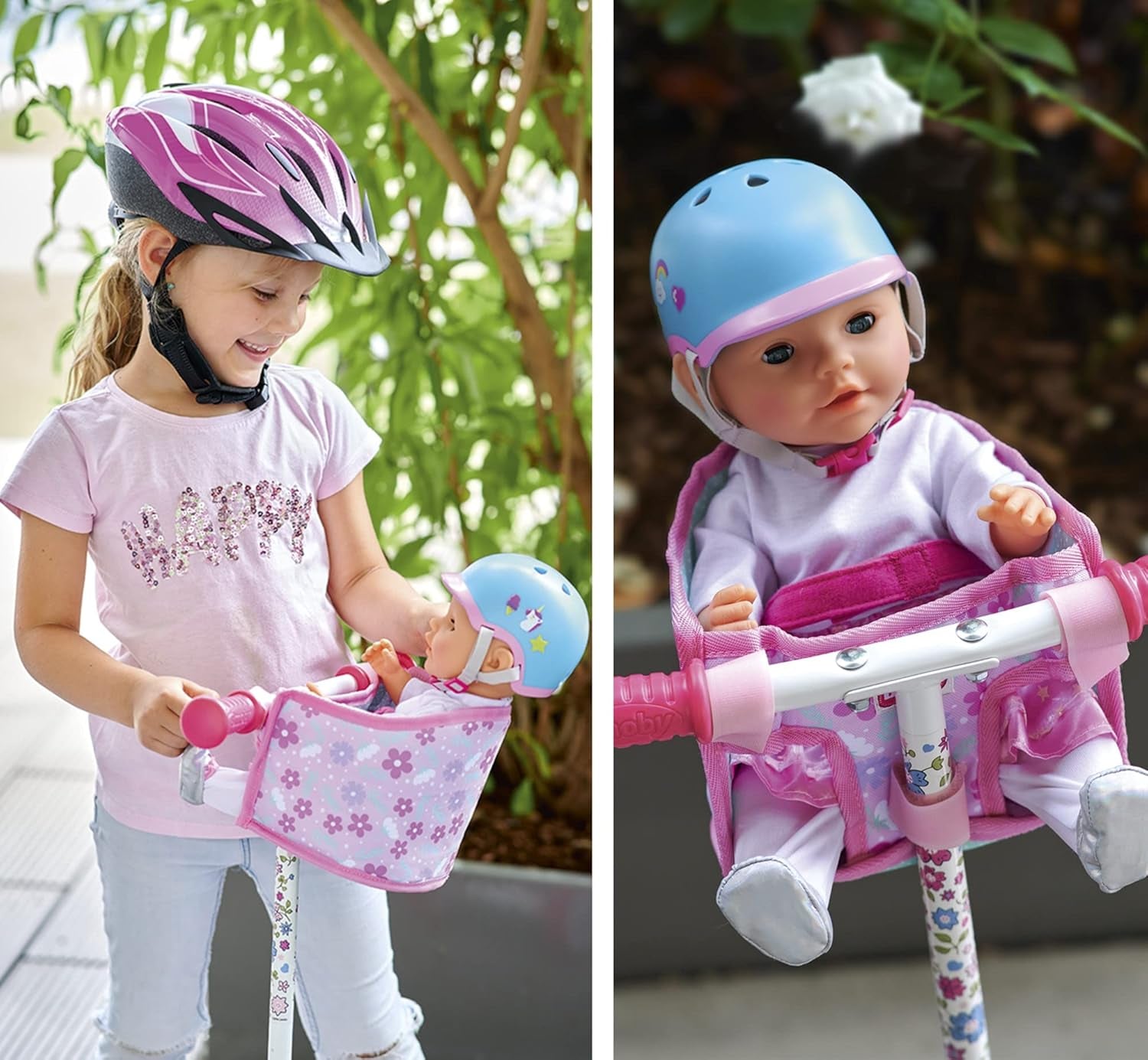 Simba 105560018 - Asiento de bicicleta para recién nacido con cinturón, accesorio para muñecos, asiento de tela, cinturón de seguridad, manillar con velcro, para muñecos de 30-43 cm, a partir de 3 años
