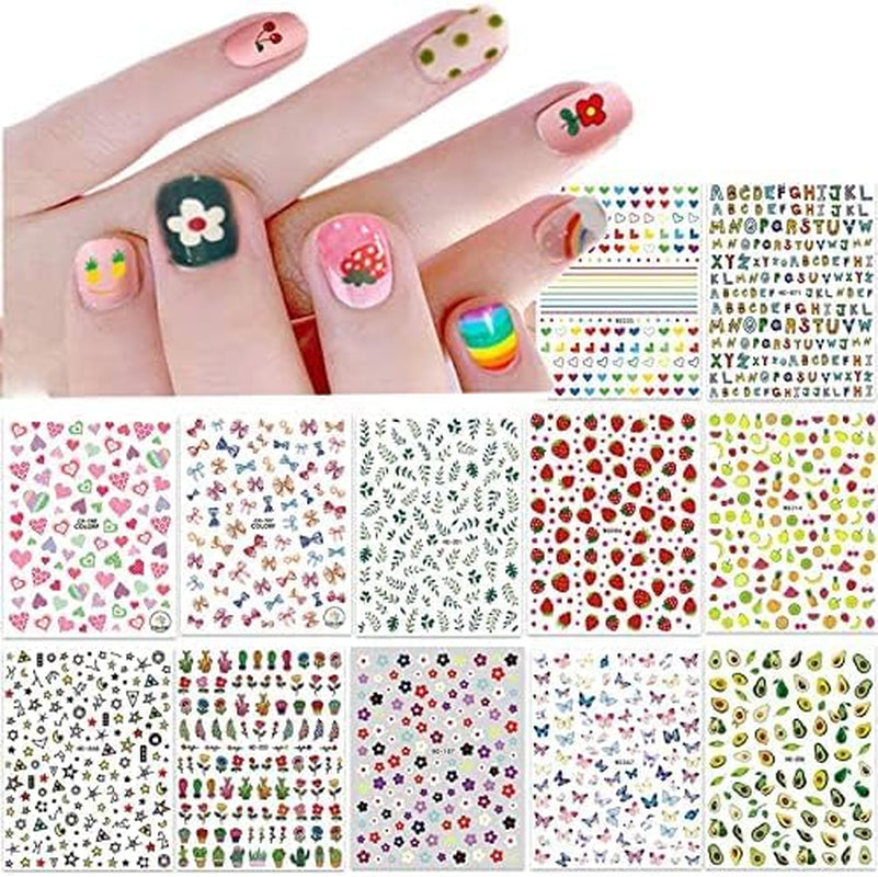 Lindas pegatinas de uñas para niños 20 hojas 3D pegatinas de uñas que brillan en la oscuridad flores coloridas decoraciones de uñas pegatinas autoadhesivas accesorios de decoración DIY