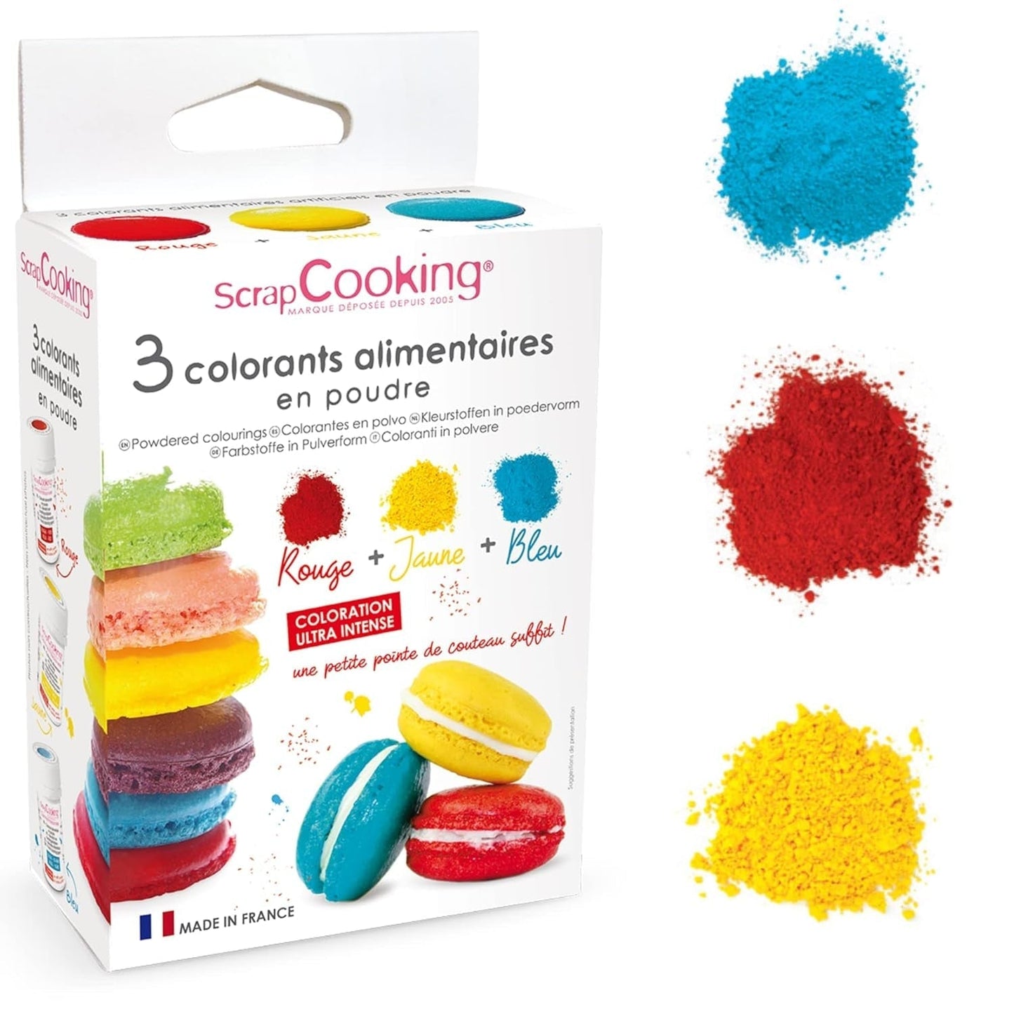 Scrapcooking - Juego de 3 colorantes alimentarios en polvo - Rojo Amarillo Azul - Colorante alimentario para hornear, pasteles, galletas, masa, fondant, pastel arcoíris - 4011