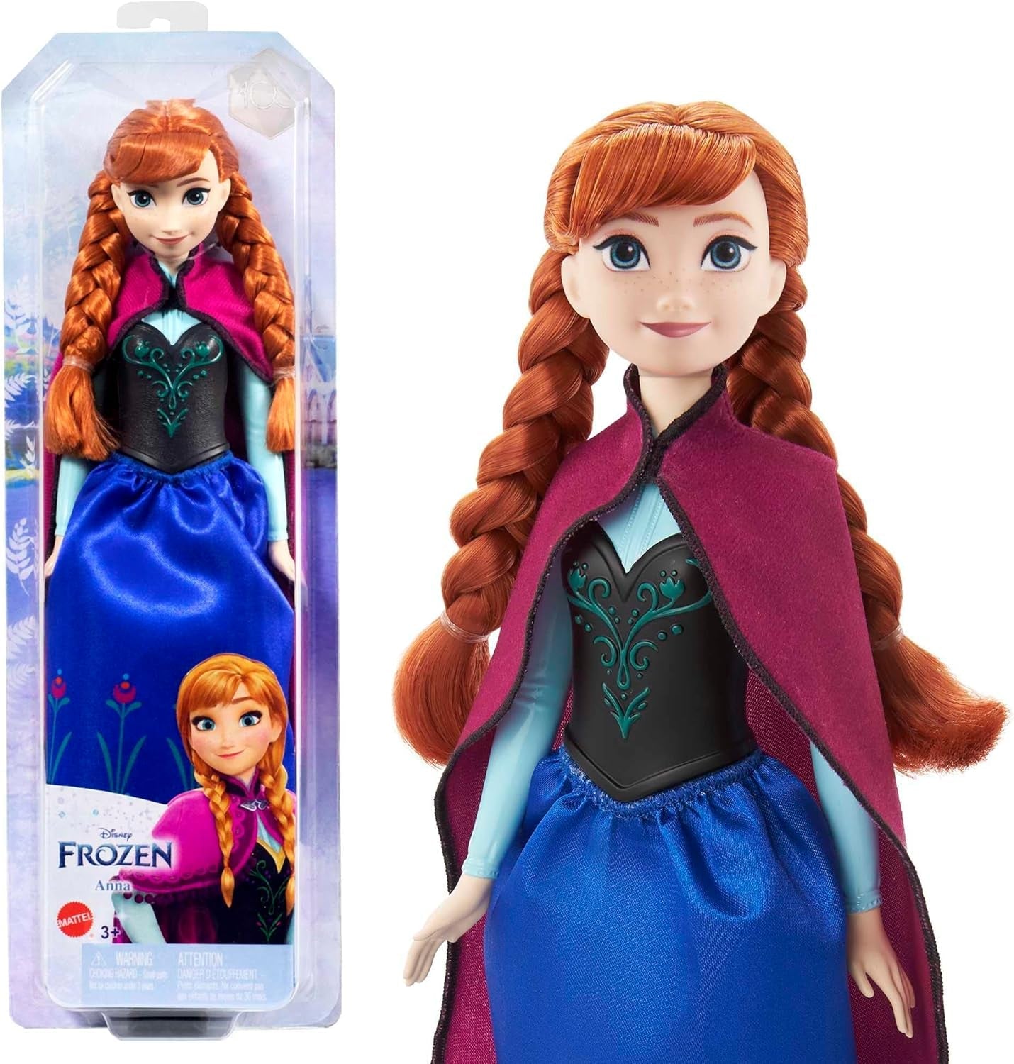 Mattel Muñeca Princesas Disney Anna, Muñeca La Reina De Hielo, Pelo Peinado, Móvil, En Traje De Viaje, Gorro Desmontable, Regalos Disney, Juguete 3 Años, HLW49 Muñecas Naty Shop Gorro