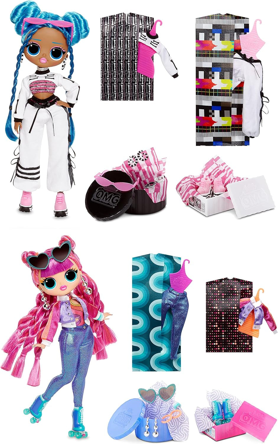LOL Surprise OMG Fashion Doll 2er-Pack ROLLER CHICK & CHILLAX - Exklusive Puppen mit 40 Überraschungen inkl. Conjuntos y accesorios - 2-en-1 Verpackungs-Spielset - Serie 3 - Für Kinder ab 4 Jahren