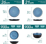 Vajilla para 6 personas Vancasso PLAYA Vajilla de porcelana para 6 personas de 24 piezas Azul Incluye platos, platos Suma, cuencos y ensaladeras Apto para lavavajillas y microondas