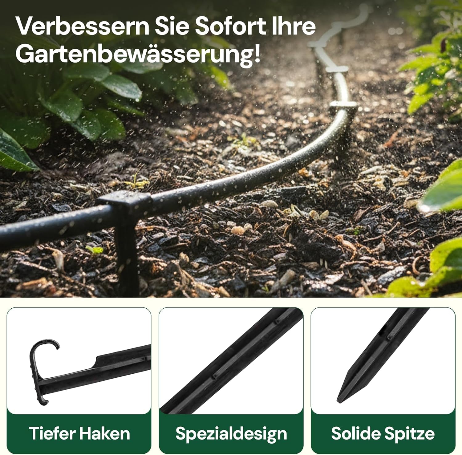 GARDENIX AquaPIN Anclaje para manguera de jardín, 50 unidades, estaca para el suelo, anclaje de fijación para manguera de goteo, manguera de riego, horquilla de conexión