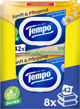 Toallitas Higiénicas Tempo "Gentle & Caring" - Megapack - 16 paquetes de 42 toallitas - Duo Packs - con manzanilla natural - papel higiénico, dermatológicamente testado y neutro al Ph de la piel