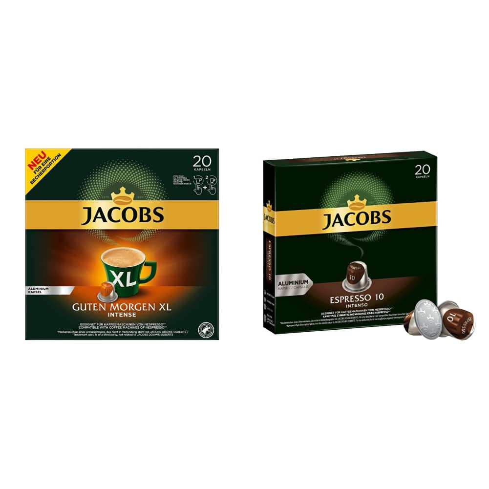 Jacobs Kaffeekapseln Guten Morgen XL Intense - Paquete de 10 (10 x 20 paquetes) y Kaffeekapseln Espresso Intenso, Intensität 10 de 12, 200 cápsulas compatibles con Nespresso®*, 10 x 20 paquetes