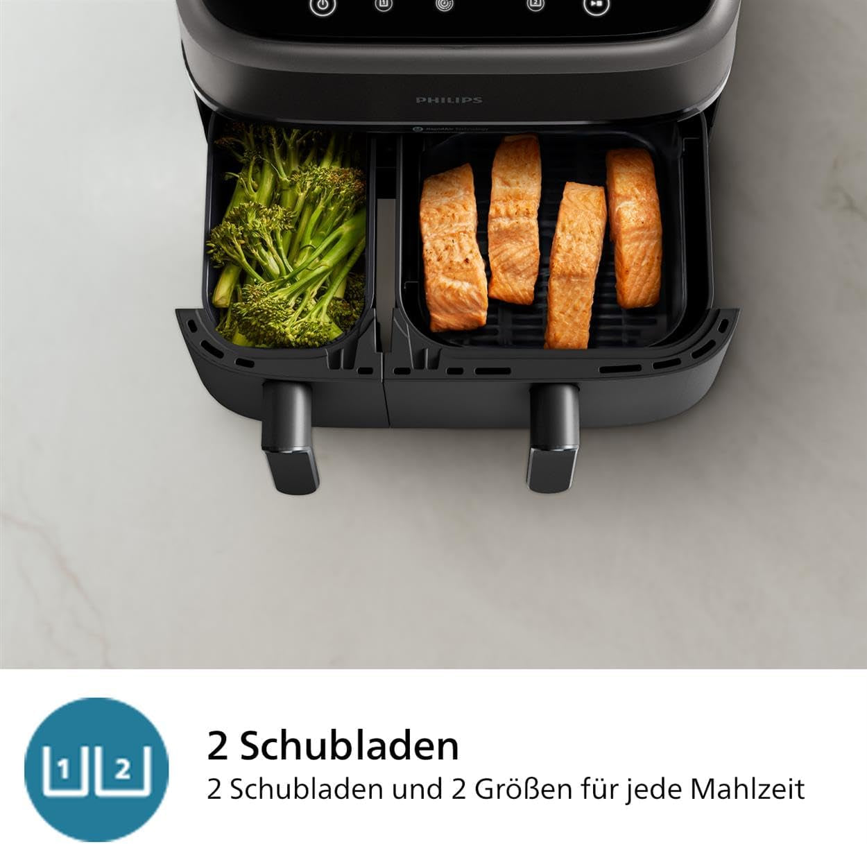 Philips Airfryer Dual Basket Serie 3000, 9L, 2 cestas, 2 platos listos al mismo tiempo, tecnología Rapidair más aire caliente Electrodomésticos Naty Shop