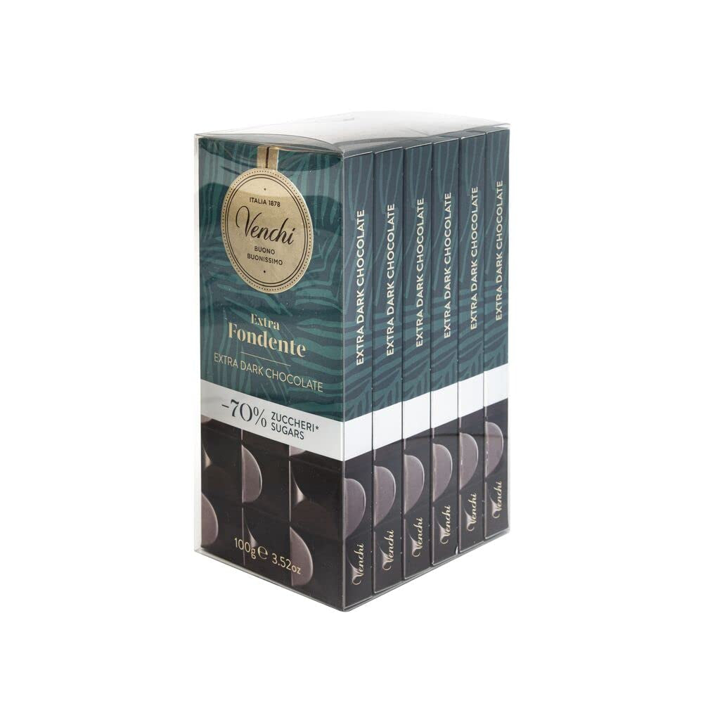 Venchi - Pack de 6 tabletas de chocolate negro con avellanas, 600g - Sin azúcares añadidos - Sin edulcorantes artificiales - Sin gluten - Vegano - Idea de regalo