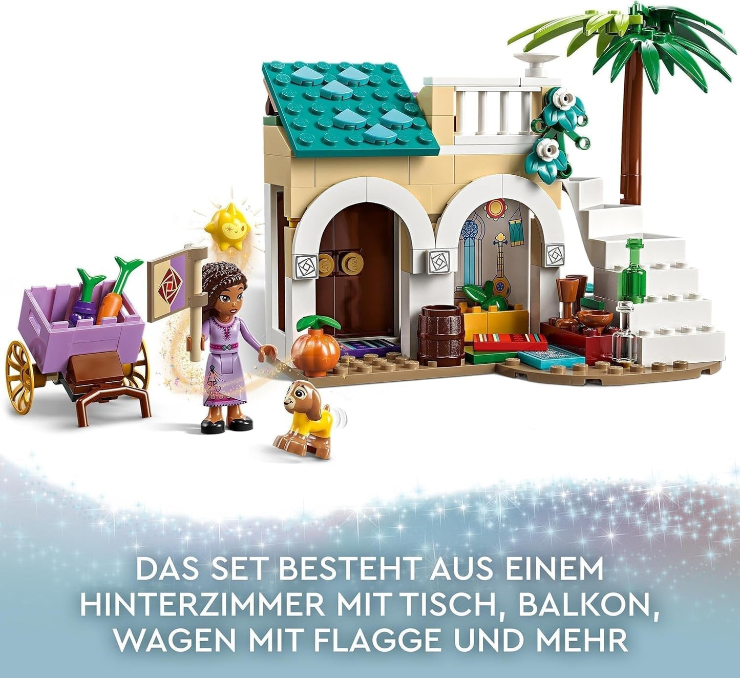 LEGO 43223 Disney Wish Asha en la ciudad de Rosas, Set de Película Wish con Mercado, Mini Muñeca Asha, Valentino como Cabra de Juguete y Figuras de Estrella, Regalo para Niños de 6 Años, Sets de Construcción para Niñas y Niños Besuche den LEGO-Store