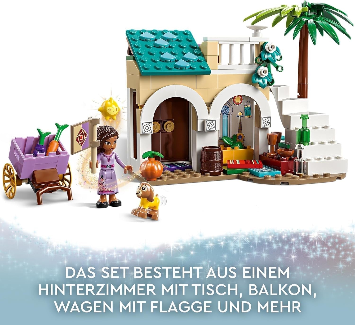 LEGO 43223 Disney Wish Asha en la ciudad de Rosas, Set de Película Wish con Mercado, Mini Muñeca Asha, Valentino como Cabra de Juguete y Figuras de Estrella, Regalo para Niños de 6 Años, Sets de Construcción para Niñas y Niños Besuche den LEGO-Store