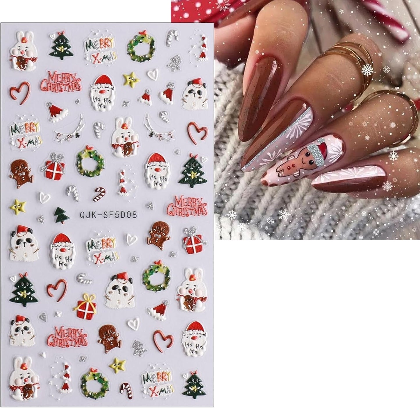 Pegatinas navideñas 3D para uñas, 4 hojas, pegatinas 5D para uñas, pegatinas estereoscópicas para uñas, decoraciones, accesorios de diseño de uñas