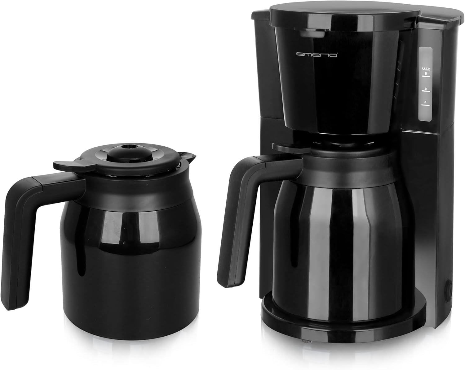 Emerio CME-122933, Cafetera de filtro, 1,25L para hasta 10 tazas de café recién hecho, filtro extraíble permanente, función antigoteo, jarra de cristal, apagado automático, 1000 vatios, negro/plateado