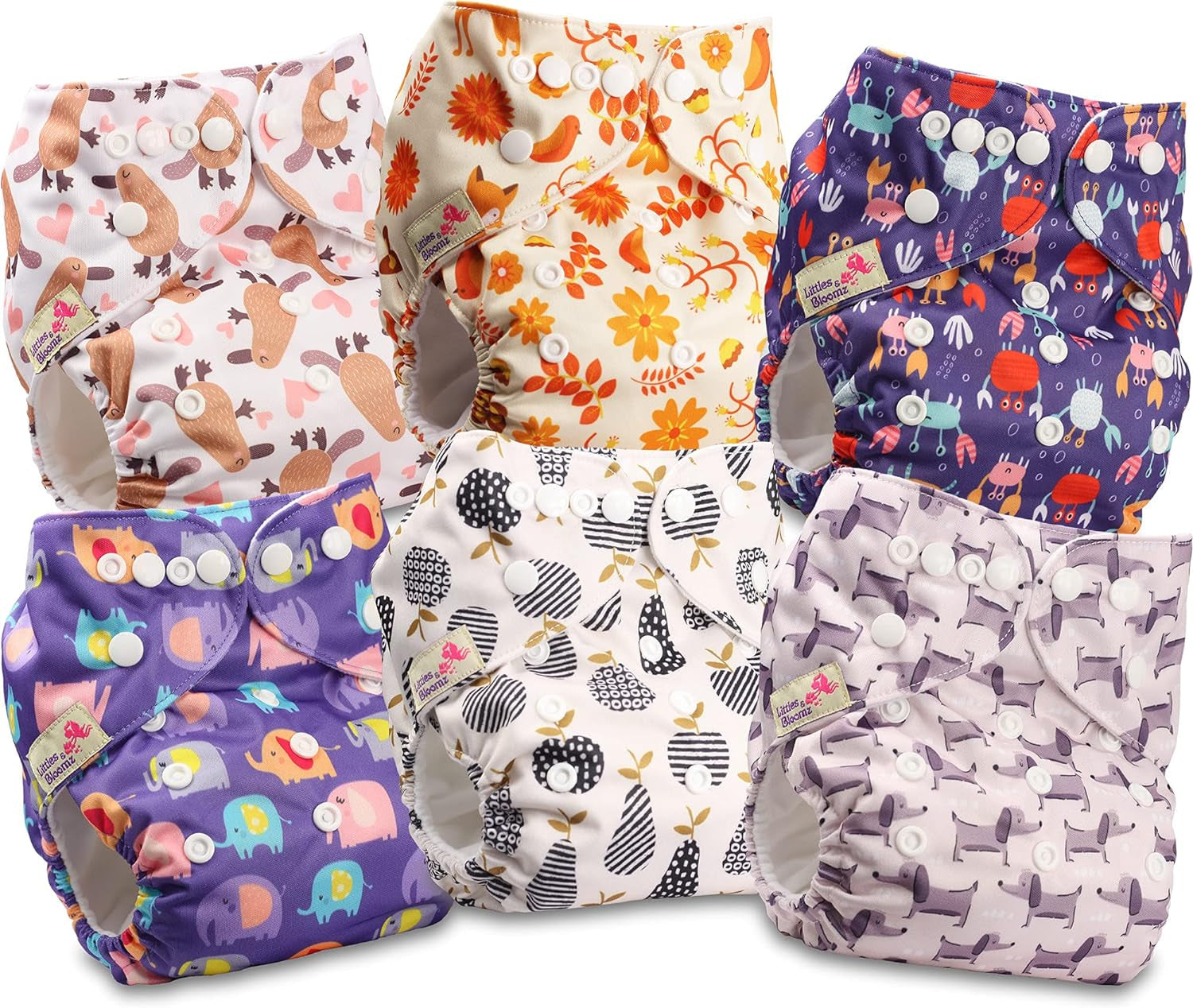 Littles and Bloomz FLP2-0406 Pañal reutilizable con clip estándar, 4 pañales